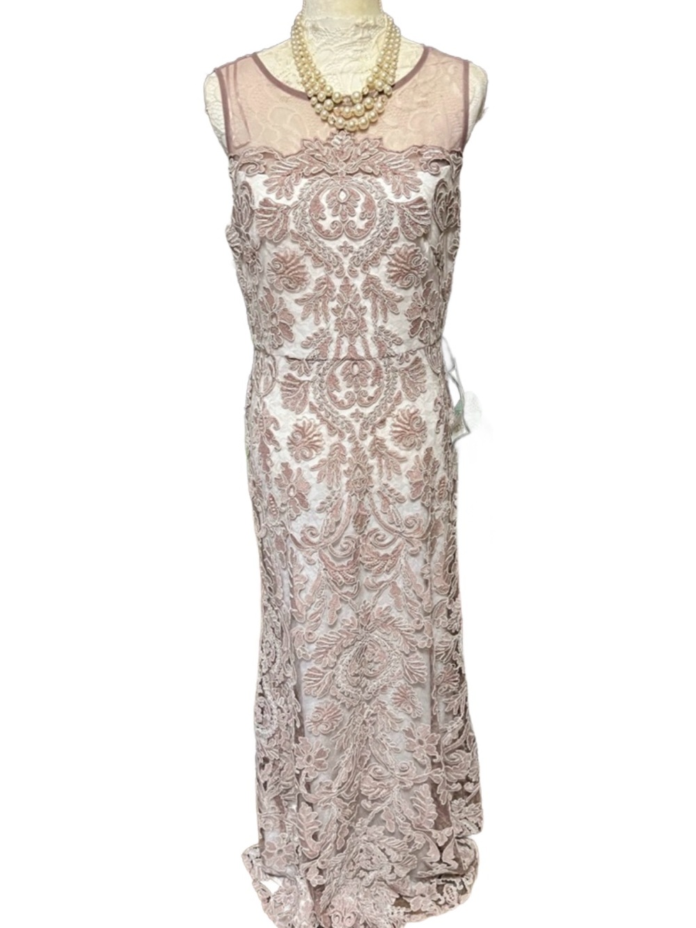 Alex Evenings Evening Gown In Taupe Tan Lace Maxi Dress Women’s Size 8 NWT - Picture 2 of 10